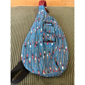 KAVU Rope Bag Row House Blue Oar Print Canvas Sling Backpack 923-789 NWT